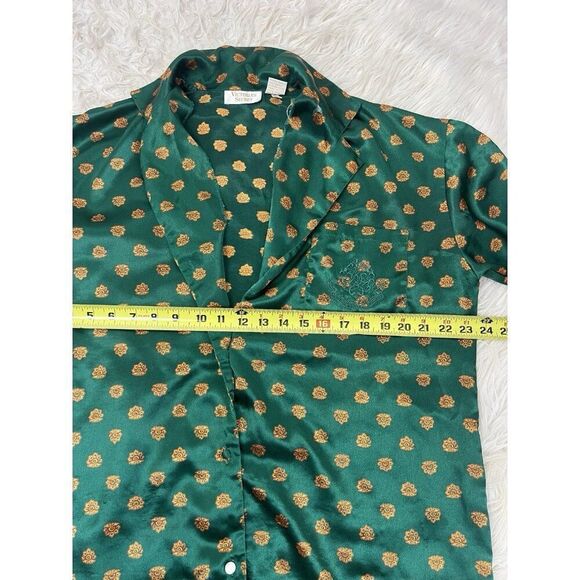 Victoria Secret Vintage Y2K Gold Label Womens Sleep Shirt Green Satin Pjs Medium - Picture 5 of 11